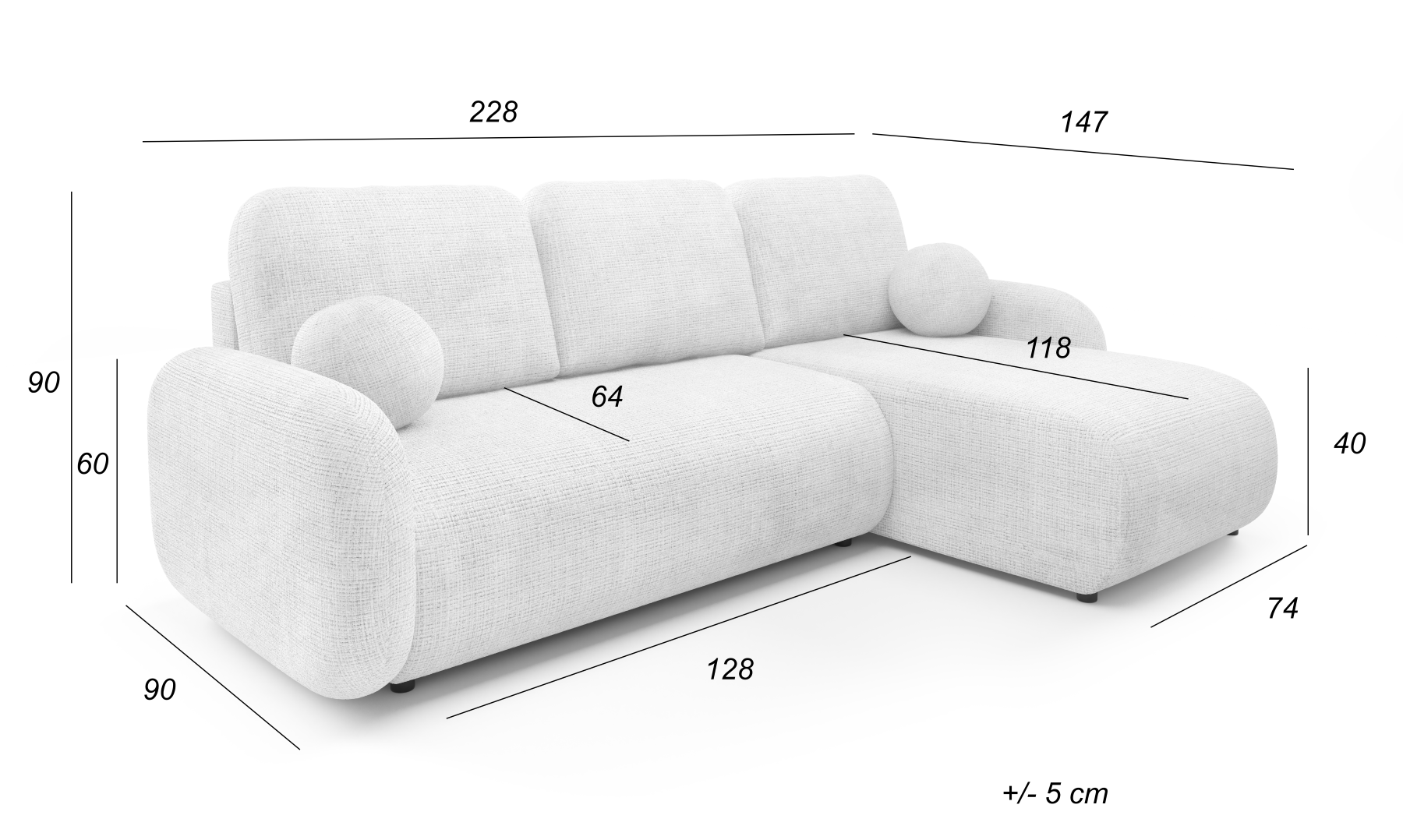 KOMA Narożnik trzyosobowy z funkcją spania, obity tkanina Cremona - zdjęcie produktu